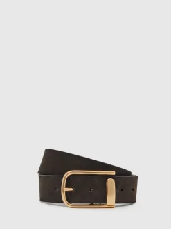 Chocoladebruin - Reiss Iyla leren riem met halve gesp