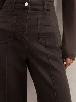 Chocoladebruin - Reiss Sakura flared jeans met opgestikte zakken