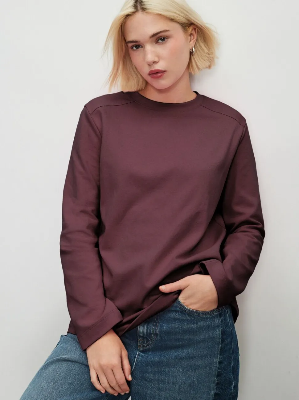 Chocoladebruin - Relaxed Long Sleeve Crew Neck T-Shirt