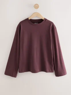 Chocoladebruin - Relaxed Long Sleeve Crew Neck T-Shirt