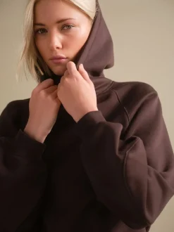 Chocoladebruin - Relaxte pasvorm zware lange hoodie