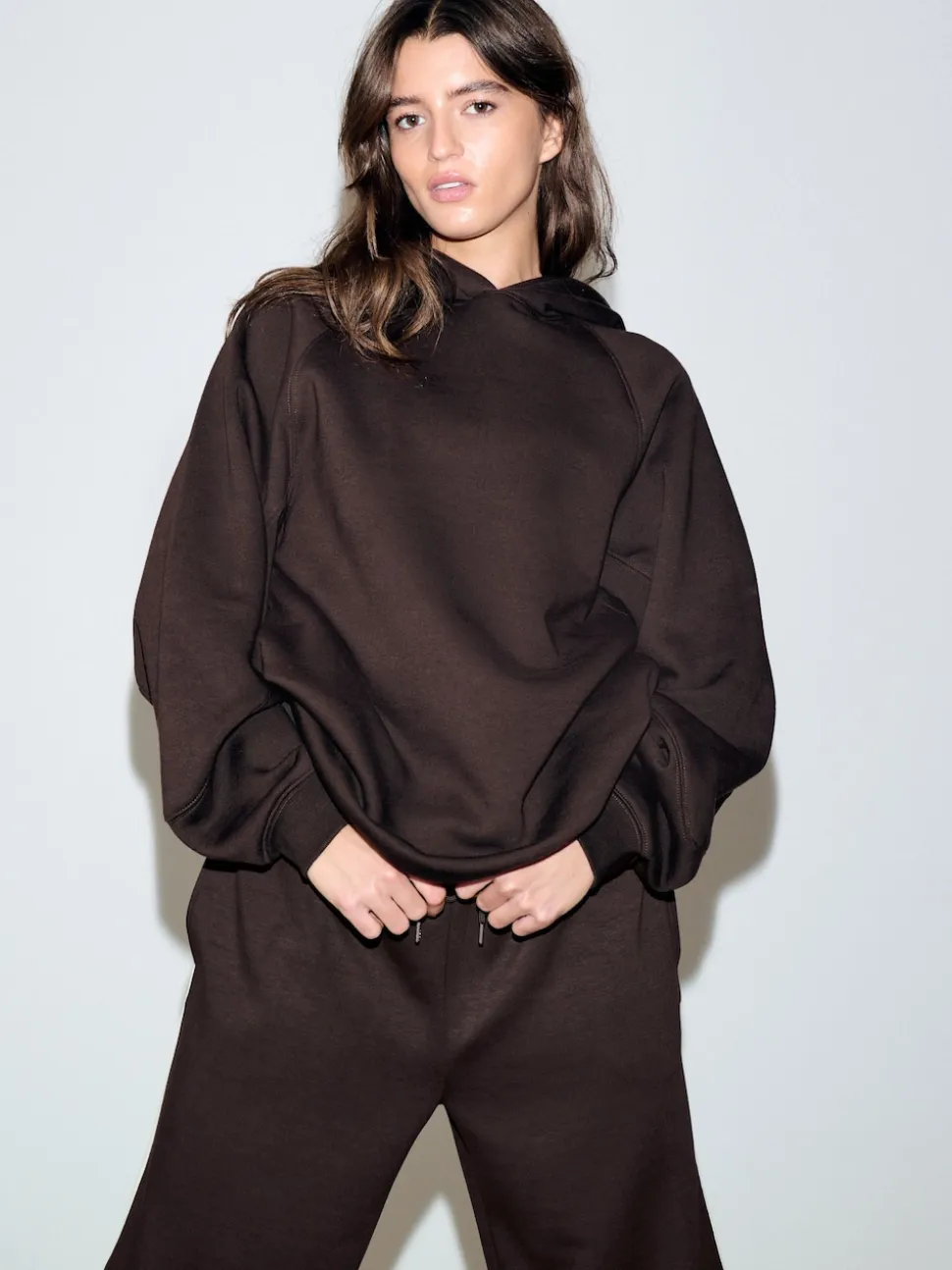 Chocoladebruin - Relaxte zware hoodie met normale lengte