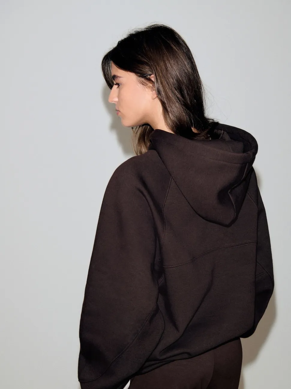 Chocoladebruin - Relaxte zware hoodie met normale lengte