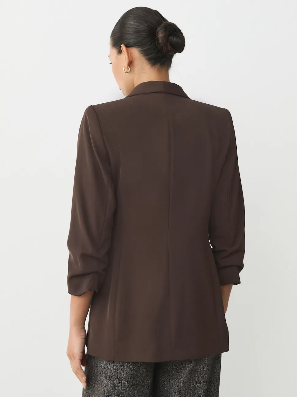 Chocoladebruin - Ruimvallend blazer met gerimpelde mouwen