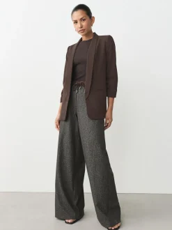 Chocoladebruin - Ruimvallend blazer met gerimpelde mouwen