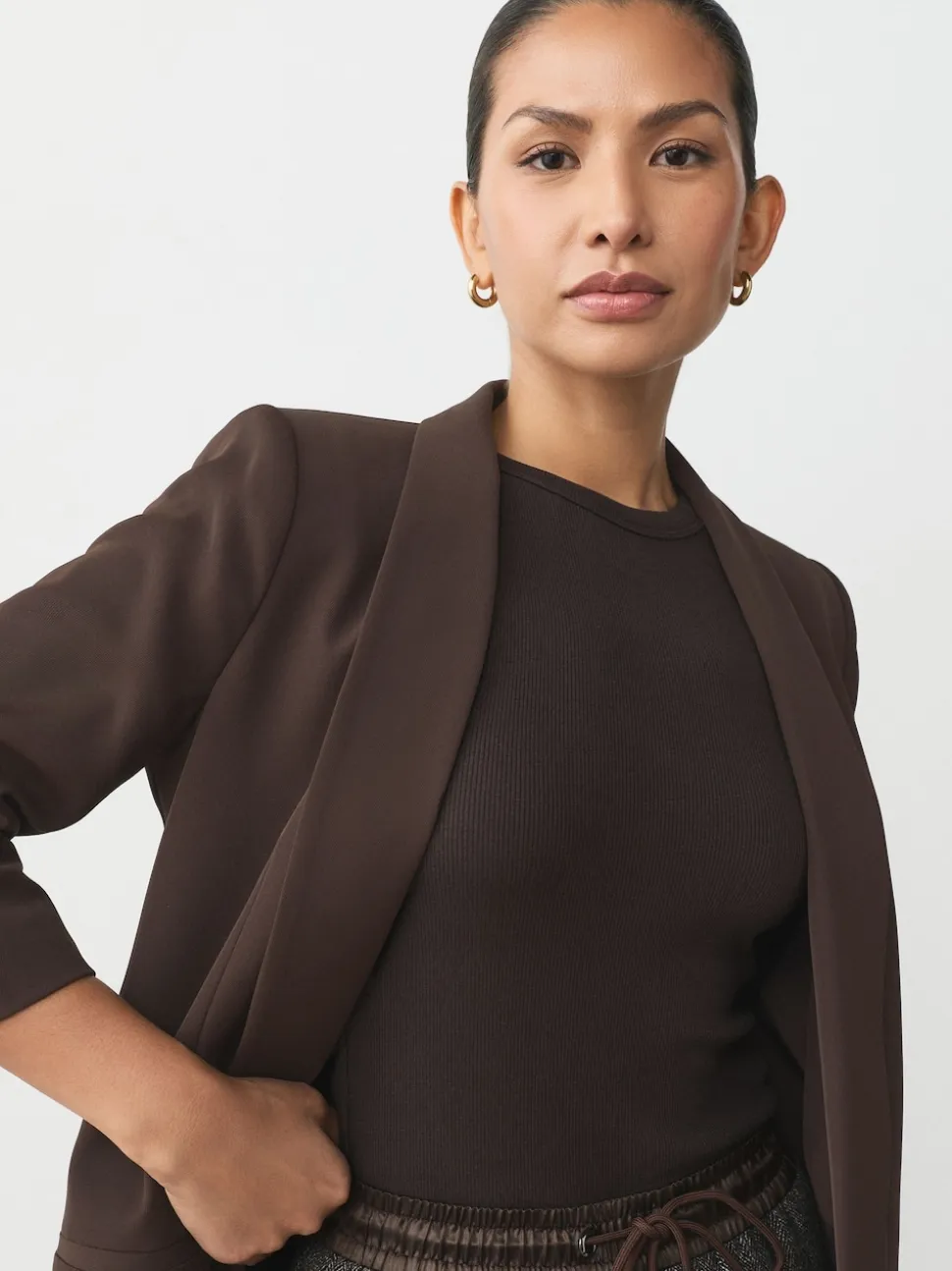 Chocoladebruin - Ruimvallend blazer met gerimpelde mouwen