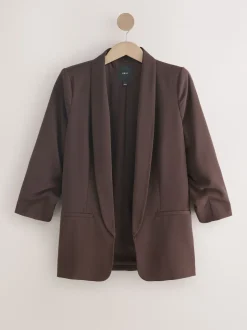 Chocoladebruin - Ruimvallend blazer met gerimpelde mouwen
