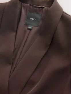 Chocoladebruin - Ruimvallend blazer met gerimpelde mouwen