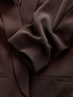 Chocoladebruin - Ruimvallend blazer met gerimpelde mouwen