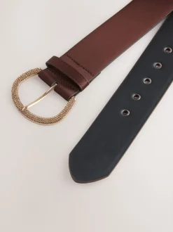 Chocoladebruin - Satin Belt with Diamante Buckle