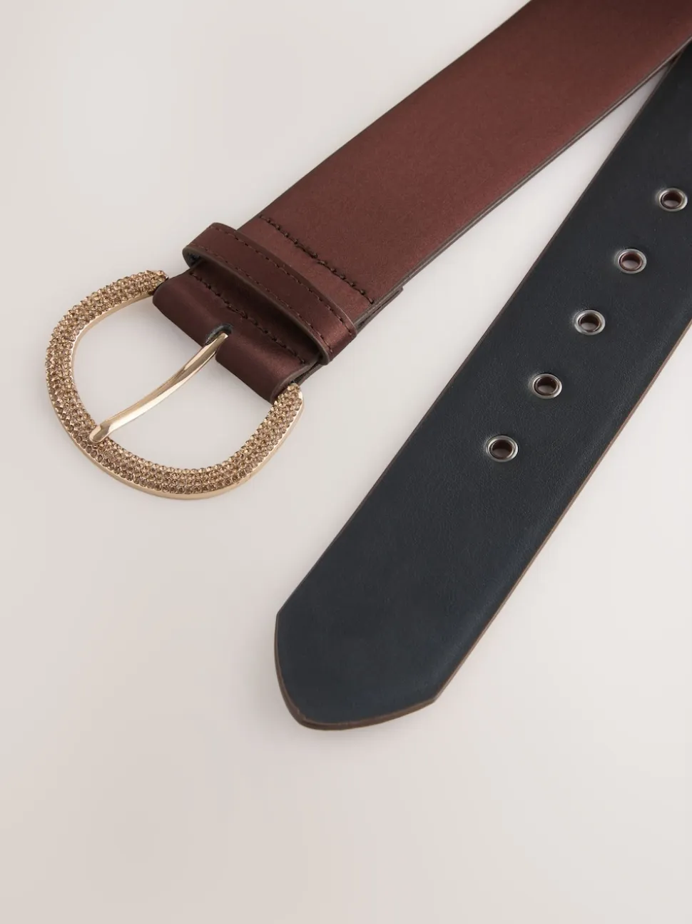 Chocoladebruin - Satin Belt with Diamante Buckle