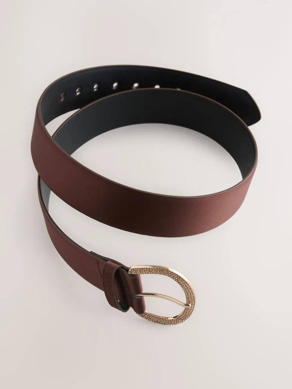 Chocoladebruin - Satin Belt with Diamante Buckle