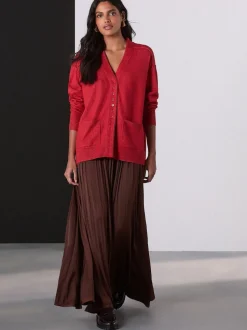 Chocoladebruin - Satin Pleated Maxi Skirt