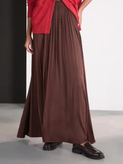 Chocoladebruin - Satin Pleated Maxi Skirt