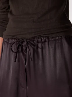 Chocoladebruin - Satin Tie Waist Wide Leg Trousers