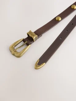 Chocoladebruin - Skinny PU Domed Stud Belt