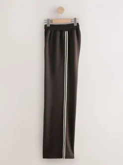 Chocoladebruin - Slinky trainingsbroek met wijde pijpen en zijstrepen