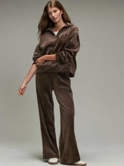 Chocoladebruin - Soft Feel Cord Wide Leg Trousers