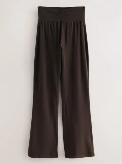Chocoladebruin - Soft Touch Rib Ruched Flare Leggings