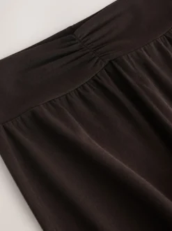 Chocoladebruin - Soft Touch Rib Ruched Flare Leggings