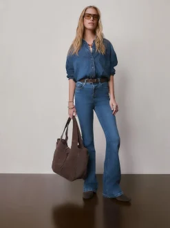 Chocoladebruin - Suede Croc Effect Shoulder Bag