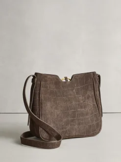 Chocoladebruin - Suede Croc Messenger Cross-Body Bag