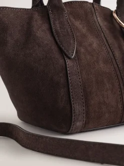 Chocoladebruin - Suede Flower Charm Cross-Body Bag