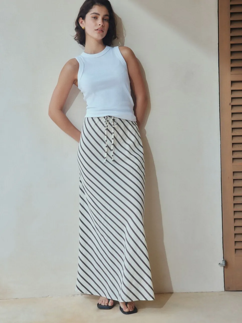Chocoladebruin - Summer Column Skirt With Linen