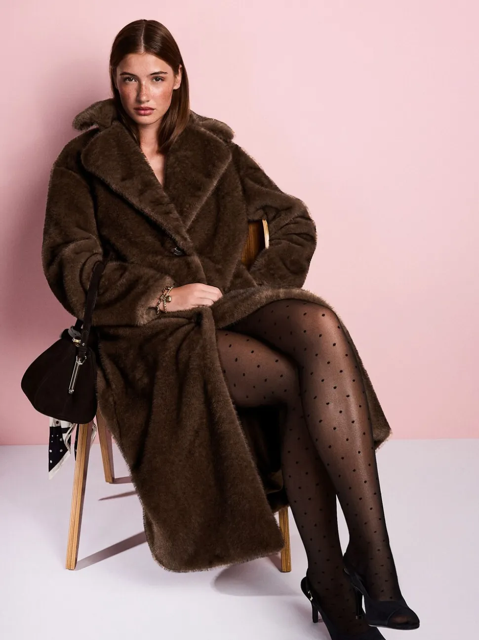 Chocoladebruin - Tabitha Simmons X Next Premium Long Faux Fur Coat