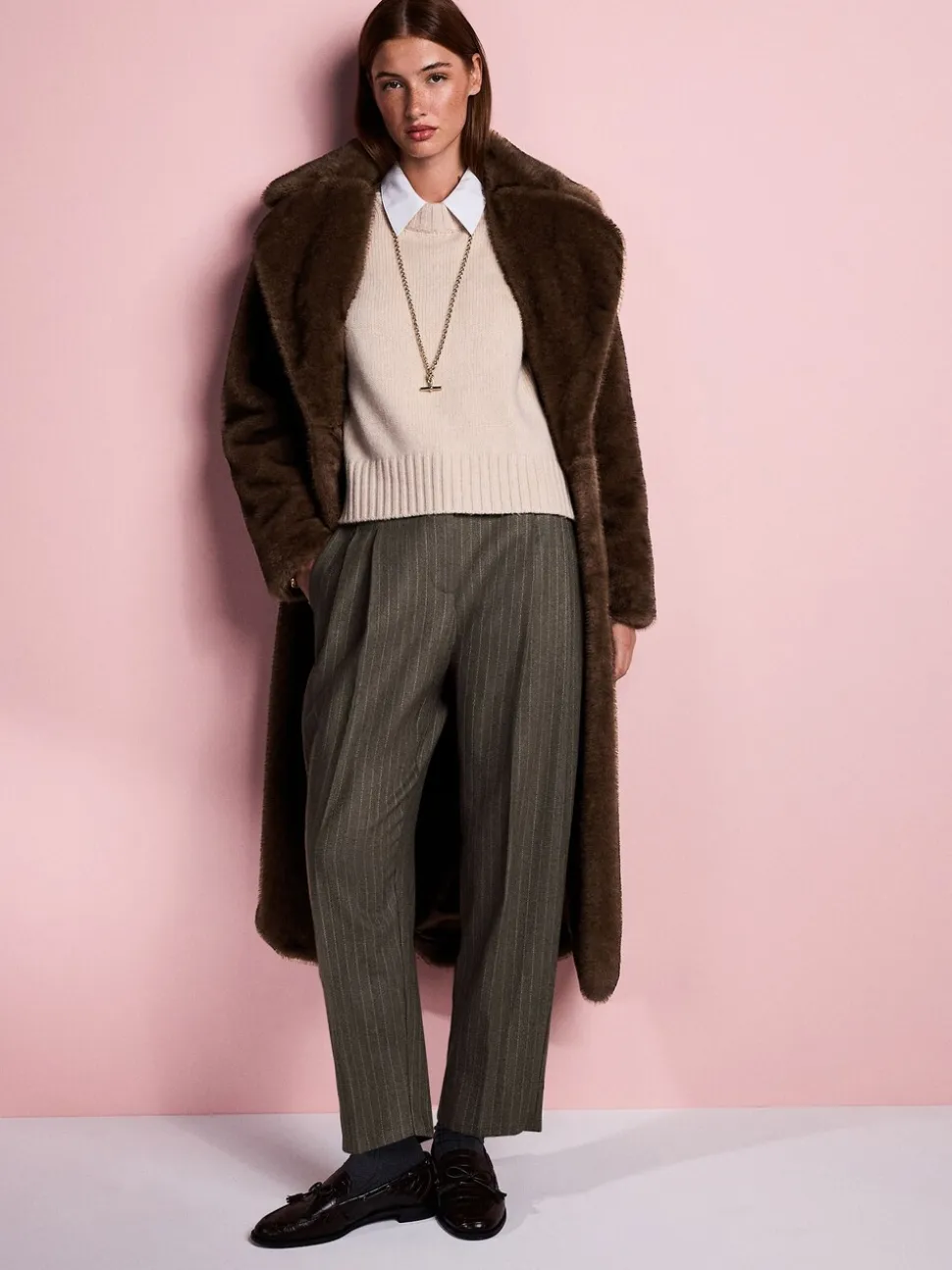 Chocoladebruin - Tabitha Simmons X Next Premium Long Faux Fur Coat