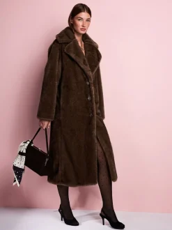 Chocoladebruin - Tabitha Simmons X Next Premium Long Faux Fur Coat