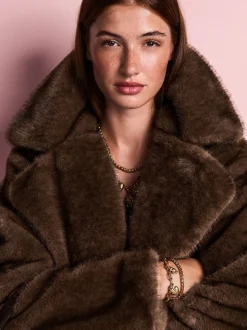 Chocoladebruin - Tabitha Simmons X Next Premium Long Faux Fur Coat