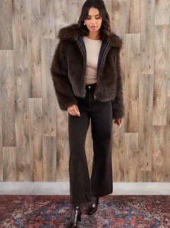 Chocoladebruin - Threadbare Faux Fur Zip Through Coat