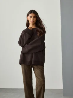 Chocoladebruin - Verfijnd sweatshirt met ronde hals, lange mouwen en ribbels