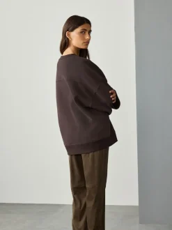 Chocoladebruin - Verfijnd sweatshirt met ronde hals, lange mouwen en ribbels