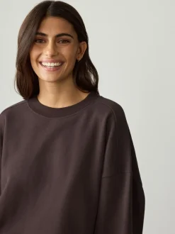 Chocoladebruin - Verfijnd sweatshirt met ronde hals, lange mouwen en ribbels