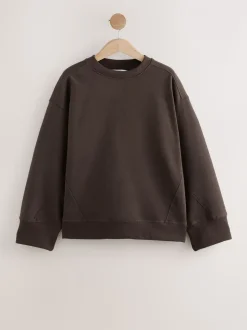 Chocoladebruin - Verfijnd sweatshirt met ronde hals, lange mouwen en ribbels