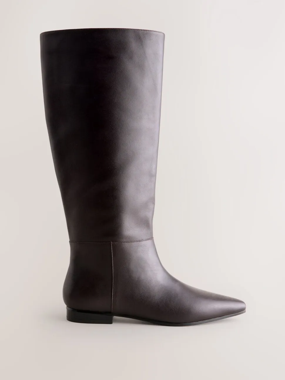 Chocoladebruin leer - Forever Comfort® - Platte kniehoge laarzen met stompe neus