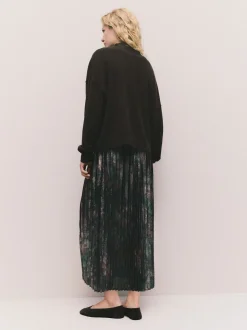 Chocoladebruin met bloemenprint - 2-In-1 Knitted Jumper with Pleated Midi Skirt