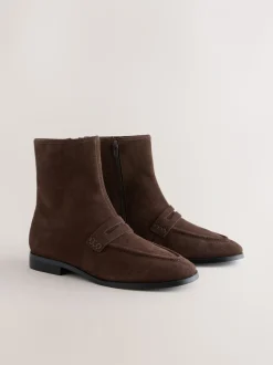 Chocoladebruin suède - Forever Comfort® enkellaarsjes in loaferstijl