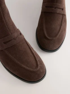 Chocoladebruin suède - Forever Comfort® enkellaarsjes in loaferstijl
