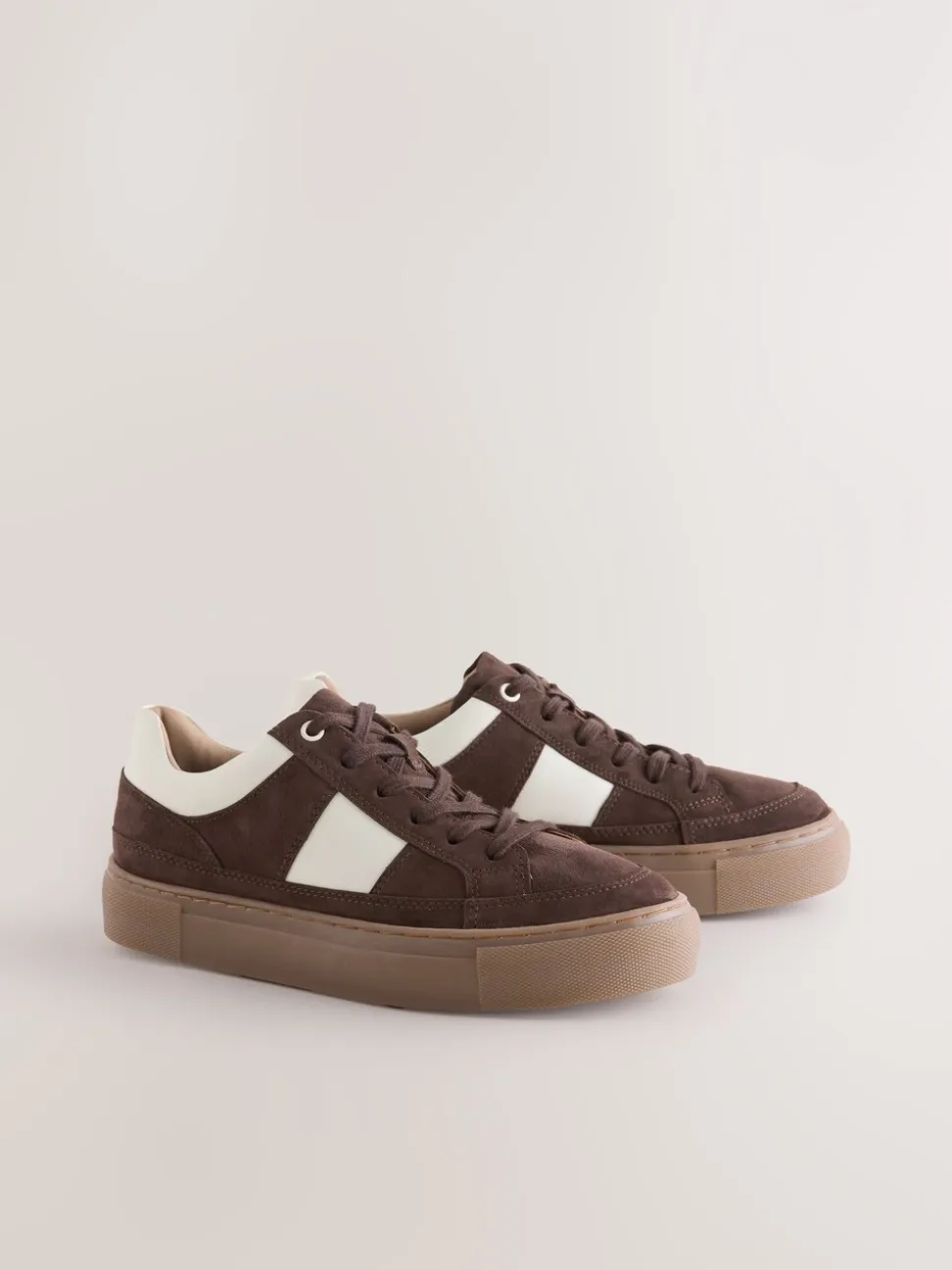 Chocoladebruin suède - Forever Comfort® Leather Chunky Side Stripe Lace Up Trainers