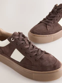 Chocoladebruin suède - Forever Comfort® Leather Chunky Side Stripe Lace Up Trainers