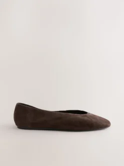 Chocoladebruin suède - Leren ballerina met ronde neus