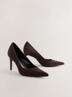 Chocoladebruin suède - Leren mid-court pumps