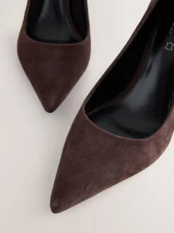 Chocoladebruin suède - Leren mid-court pumps