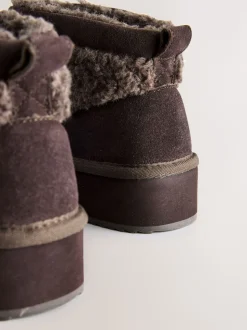 Chocoladebruin suède - Platformlaarzen van imitatiebont en borg