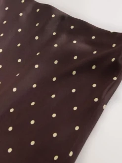 Chocoladebruin/Crème met stippen - Satijnen midirok