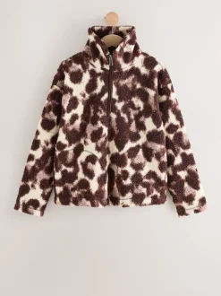 Chocoladebruin/roze luipaardprint - Soft Touch Knusse Teddy Borg Kwartrondrits Fleece