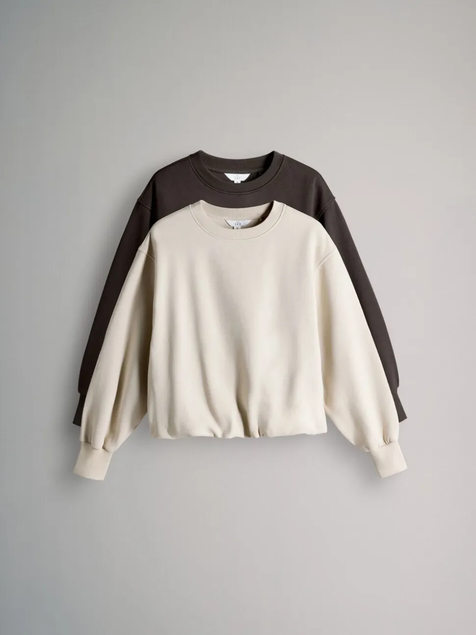 Chocoladebruin/Steen - The Set 2 Pack Bubble Hem Sweatshirts